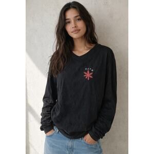 KOTN Black Long Sleeve - "Made in the Nile" Red Flower Design,Casual Relaxed Fit